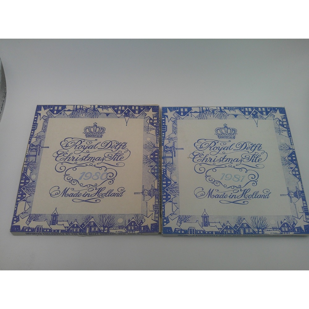 Royal Delft Christmas Tiles 1980 1981 Set of 2 Schoonhoven Holland Blue White